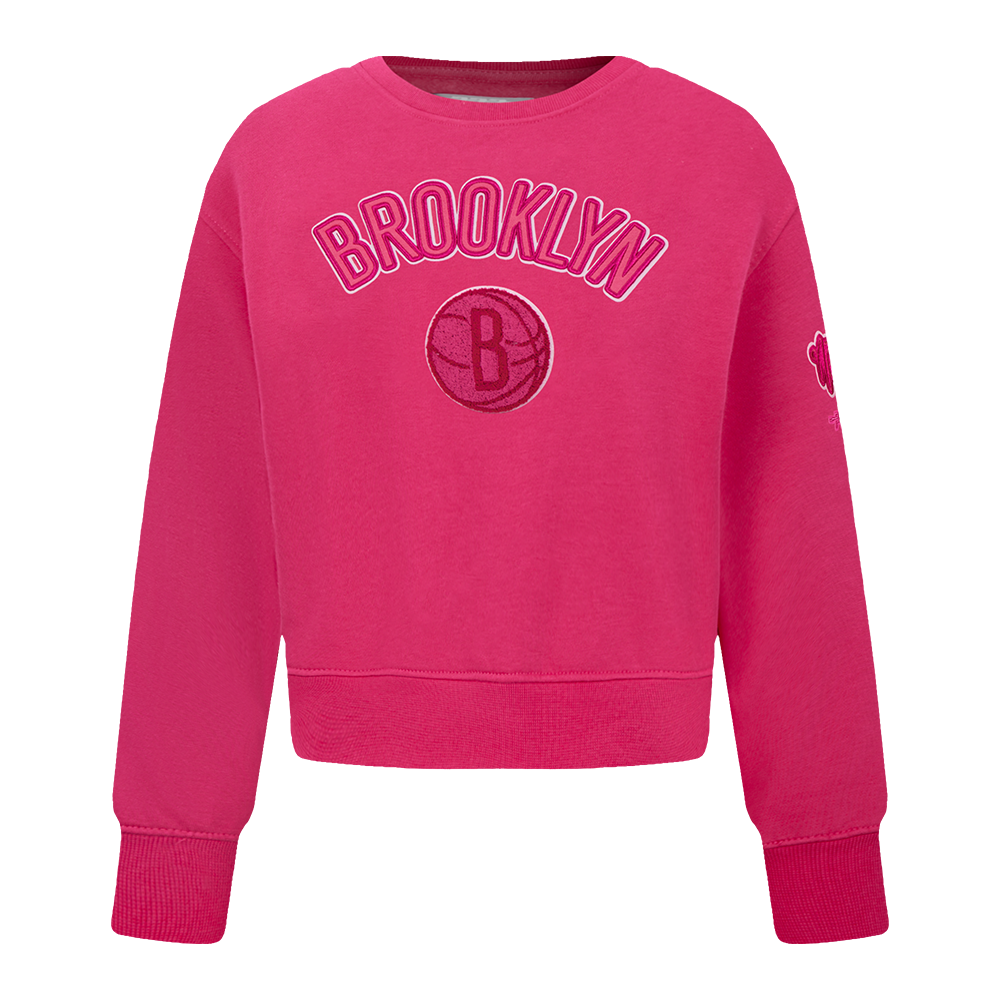 SUDADERA DE CUELLO REDONDO NBA BROOKLYN NETS CLASSIC TRIPLE PINK PARA BEBÉ NIÑA