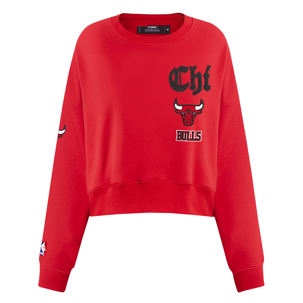SUDADERA DE CUELLO REDONDO NBA CHICAGO BULLS OLD ENGLISH PARA MUJER