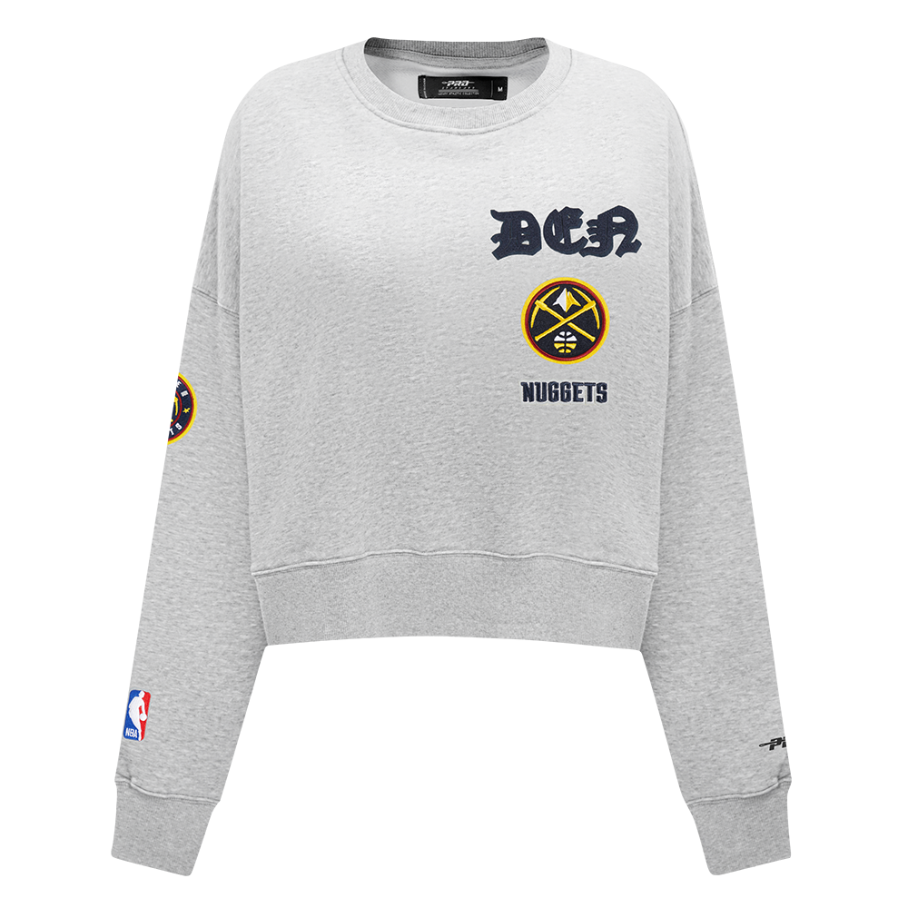 SUDADERA DE CUELLO REDONDO NBA DENVER NUGGETS OLD ENGLISH PARA MUJER