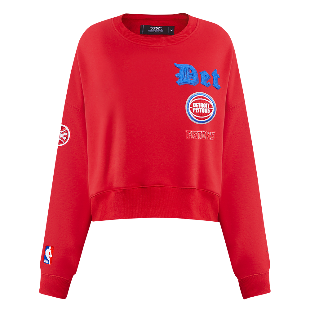 SUDADERA DE CUELLO REDONDO NBA DETROIT PISTONS OLD ENGLISH PARA MUJER