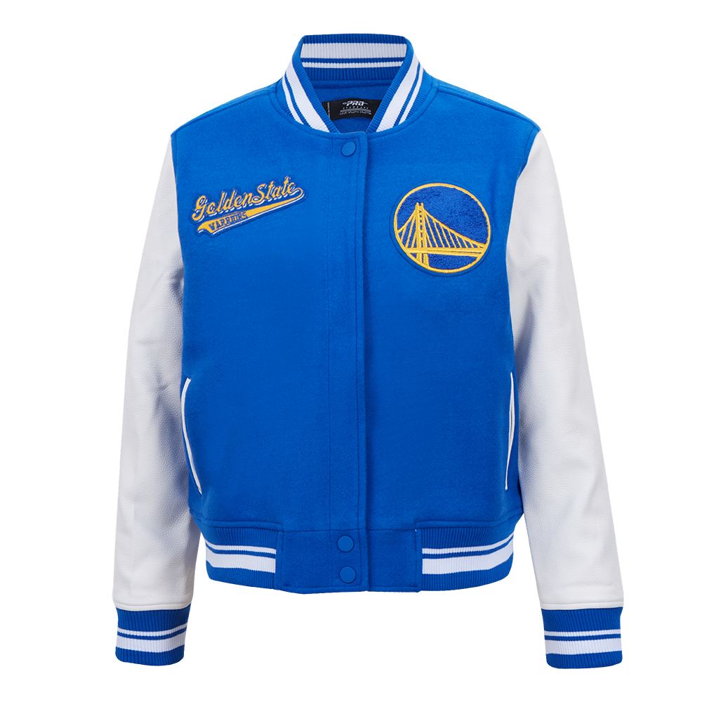 CHAMARRA UNIVERSITARIA NBA GOLDEN STATE WARRIORS SCRIPT TAIL PARA MUJER
