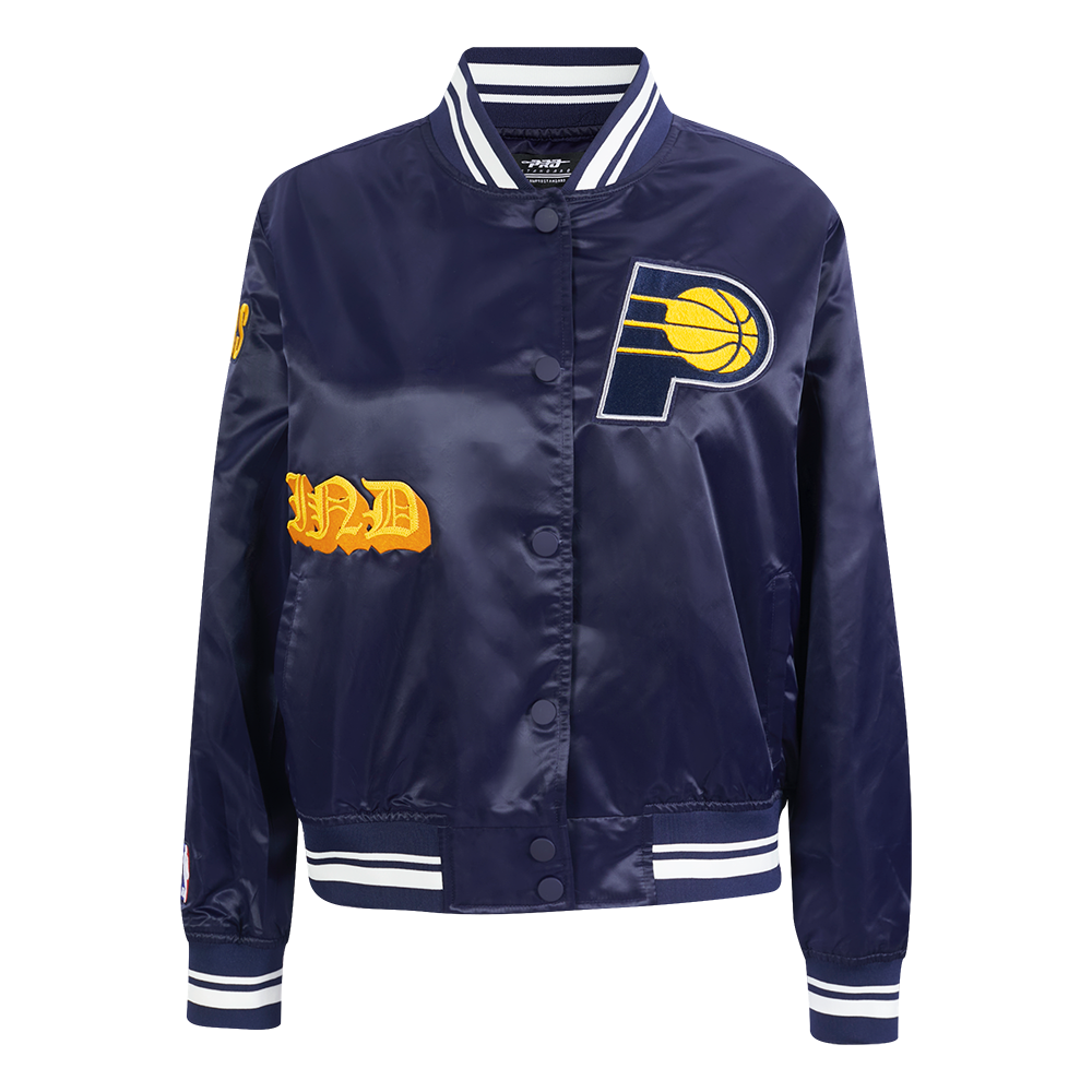 CHAMARRA DE SATIN NBA INDIANA PACERS OLD ENGLISH PARA MUJER