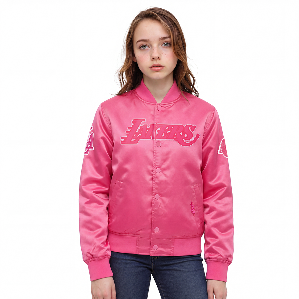 CHAMARRA DE SATIN NBA LOS ANGELES LAKERS CLASSIC TRIPLE PINK PARA NIÑA JUNIOR