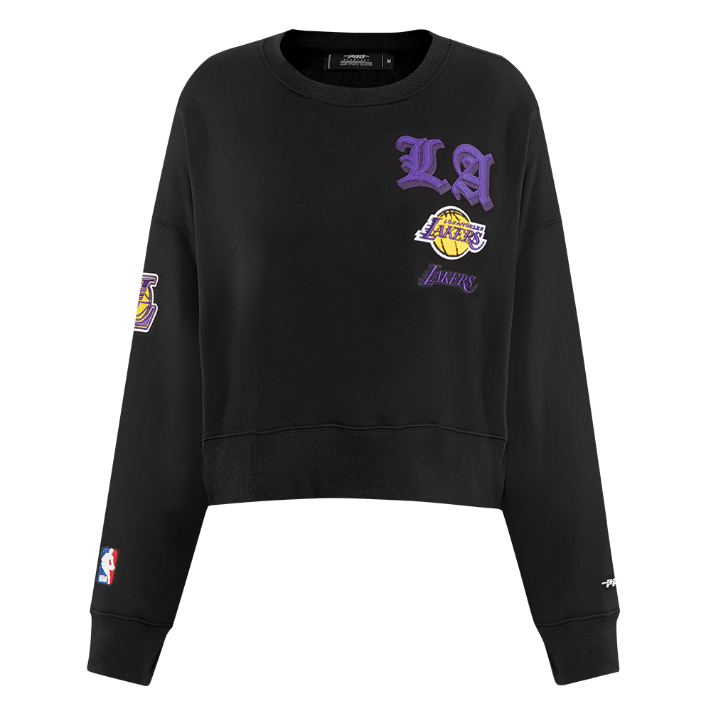 SUDADERA DE CUELLO REDONDO NBA LOS ANGELES LAKERS OLD ENGLISH PARA MUJER