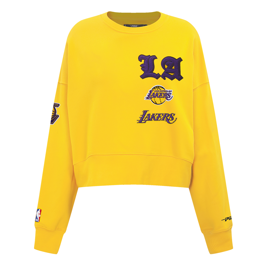 SUDADERA DE CUELLO REDONDO NBA LOS ANGELES LAKERS OLD ENGLISH PARA MUJER