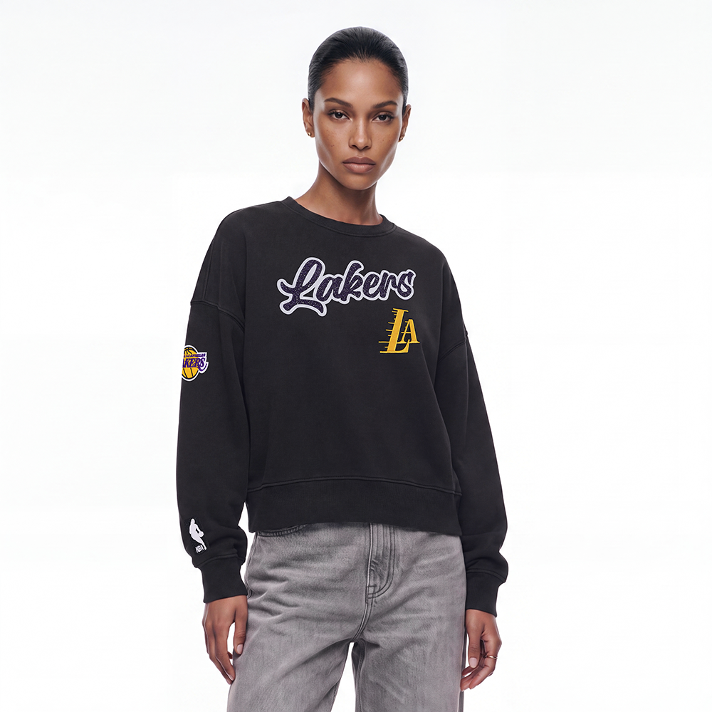 SUDADERA DE CUELLO REDONDO NBA LOS ANGELES LAKERS TEAM CRYSTALLINE PARA MUJER