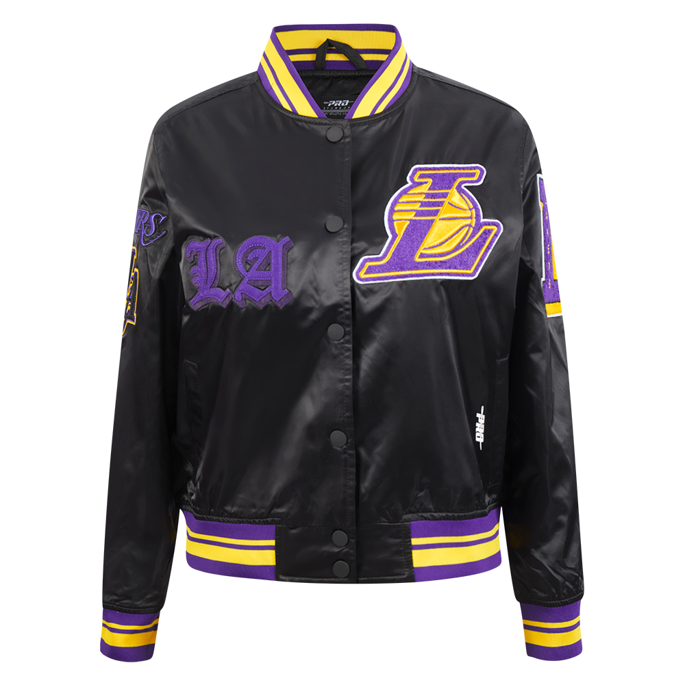 CHAMARRA DE SATIN NBA LOS ANGELES LAKERS OLD ENGLISH PARA MUJER
