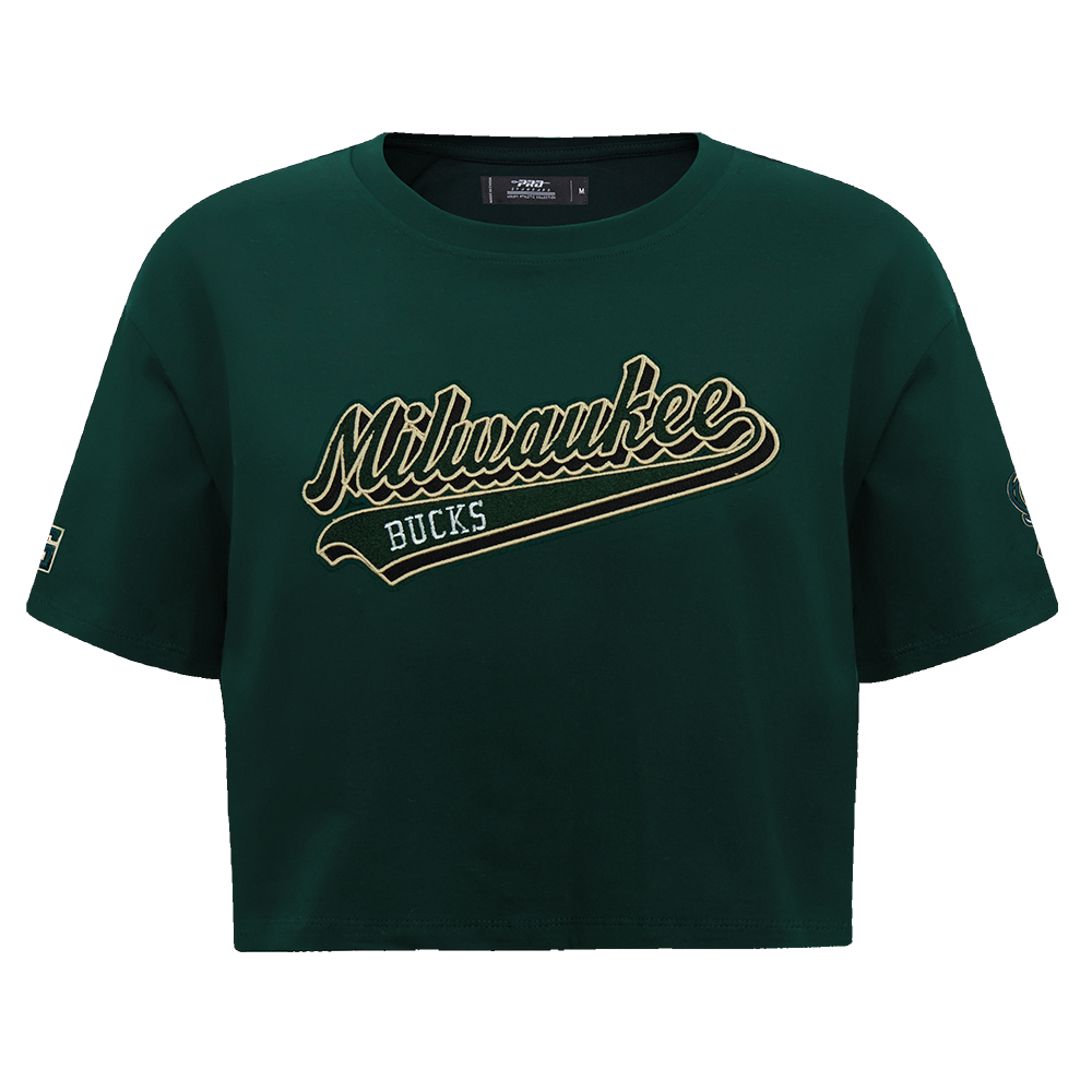 PLAYERA CROP NBA MILWAUKEE BUCKS SCRIPT TAIL PARA MUJER