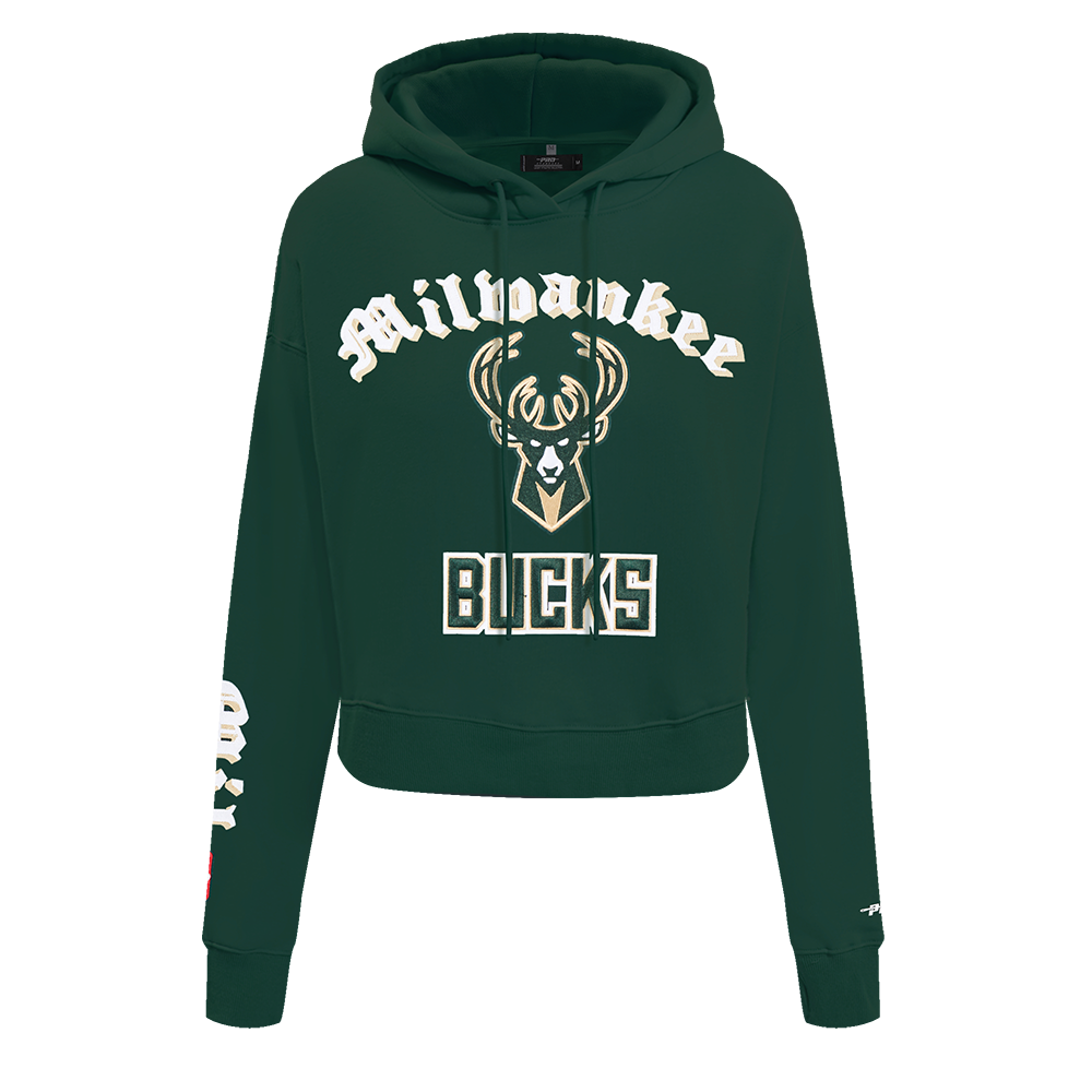 SUDADERA CON GORRO NBA MILWAUKEE BUCKS OLD ENGLISH PARA MUJER