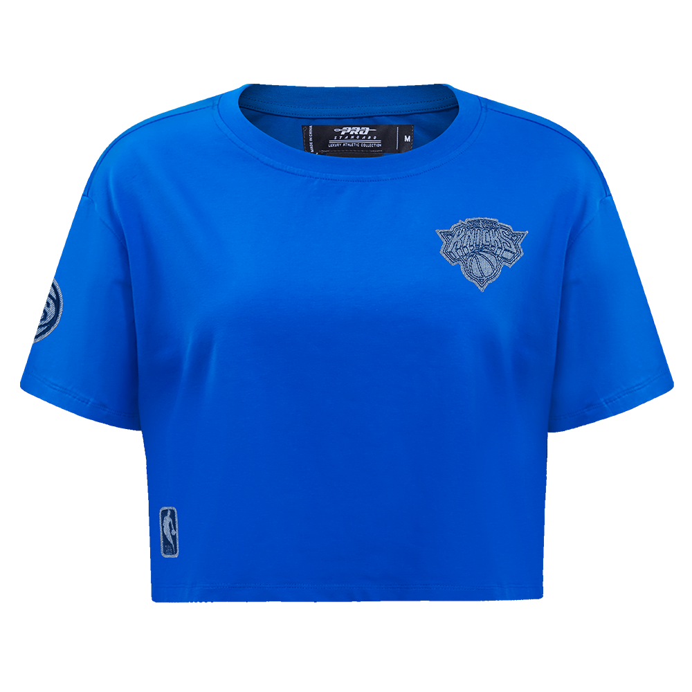 PLAYERA CROP NBA NEW YORK KNICKS VARSITY BLUES PARA MUJER