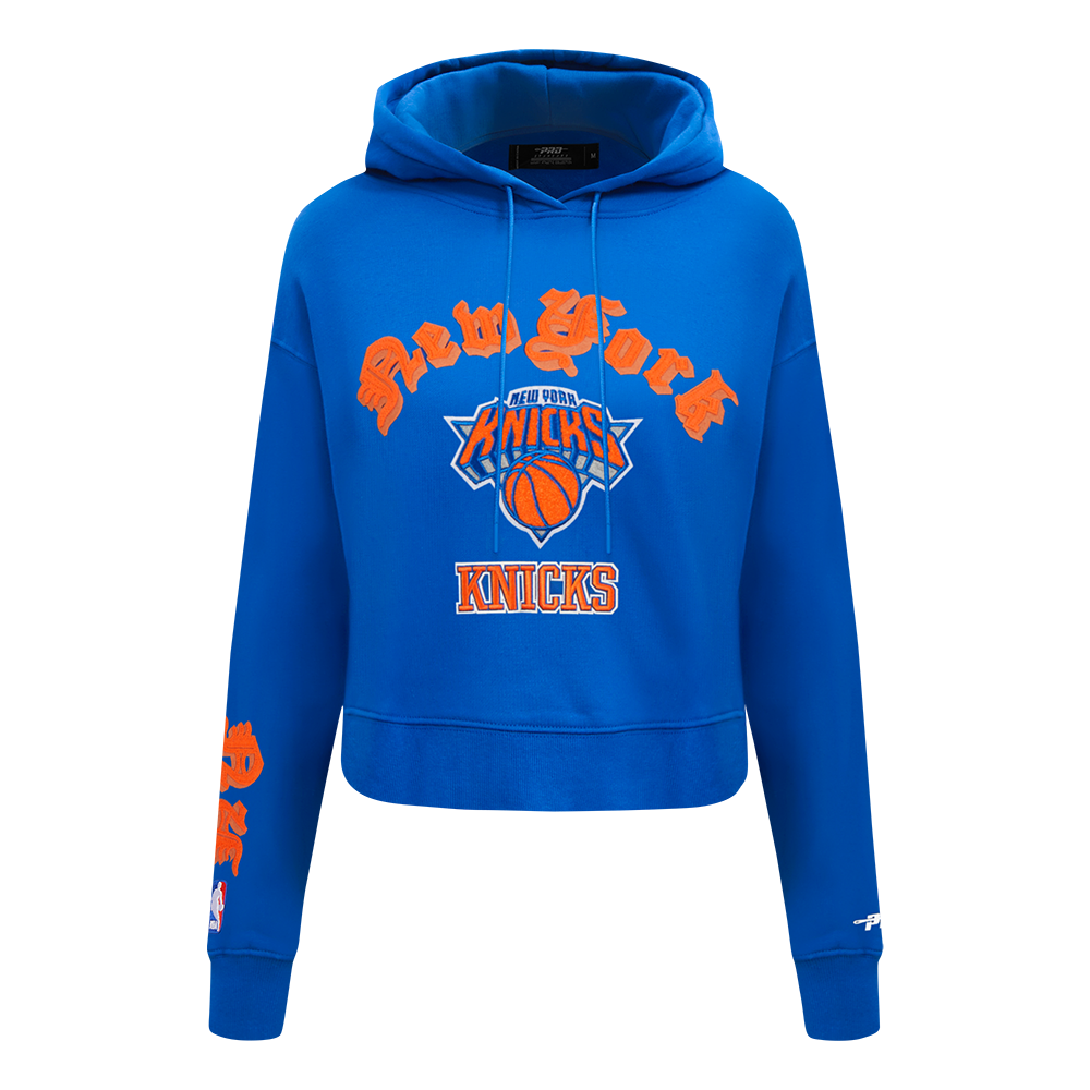 SUDADERA CON GORRO NBA NEW YORK KNICKS OLD ENGLISH PARA MUJER