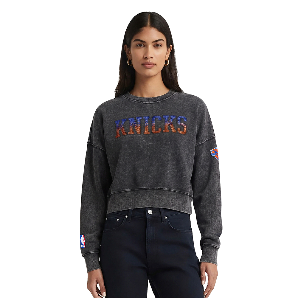 SUDADERA DE CUELLO REDONDO NBA NEW YORK KNICKS WASHED JEWELS PARA MUJER
