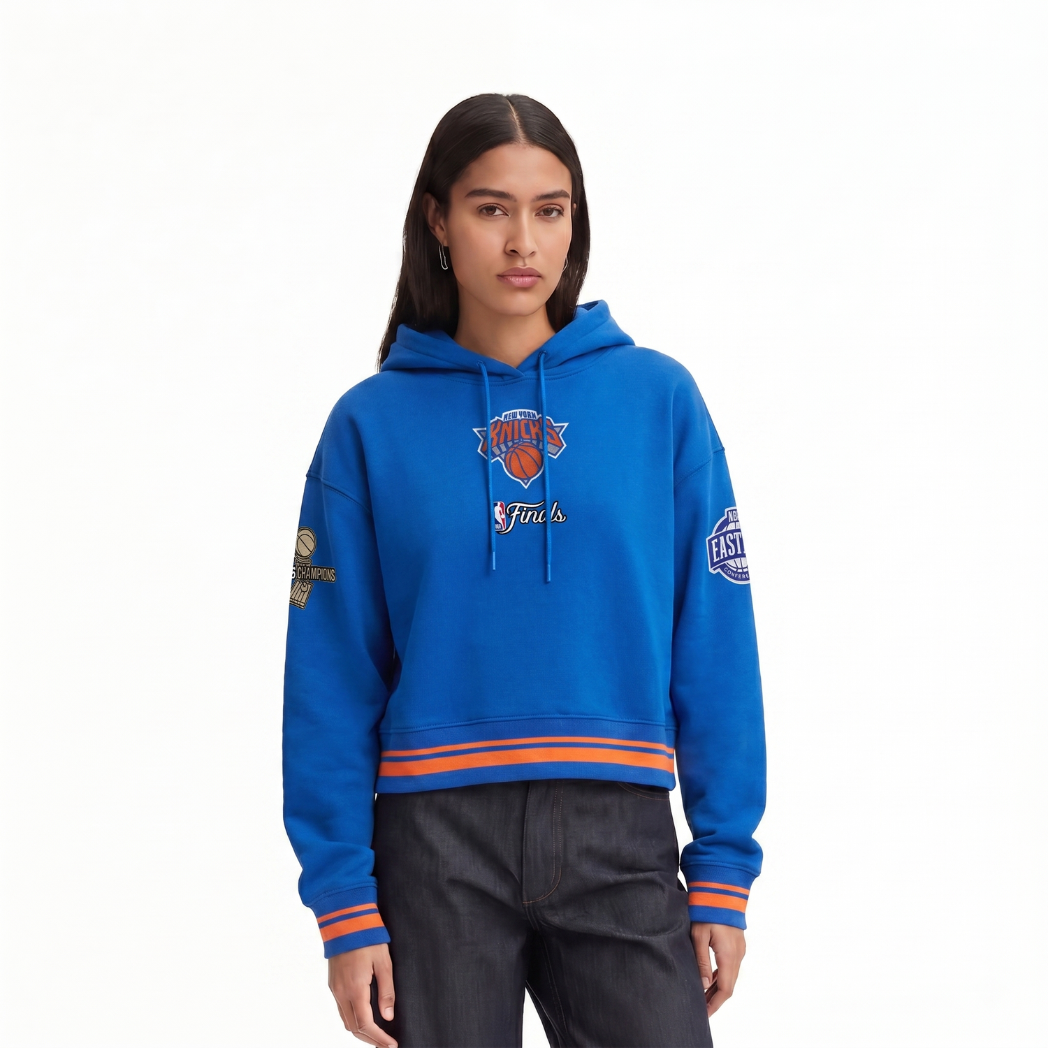SUDADERA CON GORRO NBA NEW YORK KNICKS NBA FINALS 2026 PARA MUJER