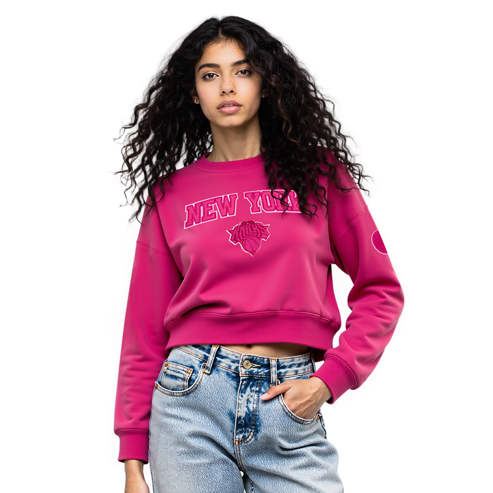 SUDADERA DE CUELLO REDONDO NBA NEW YORK KNICKS CLASSIC TRIPLE PINK PARA MUJER