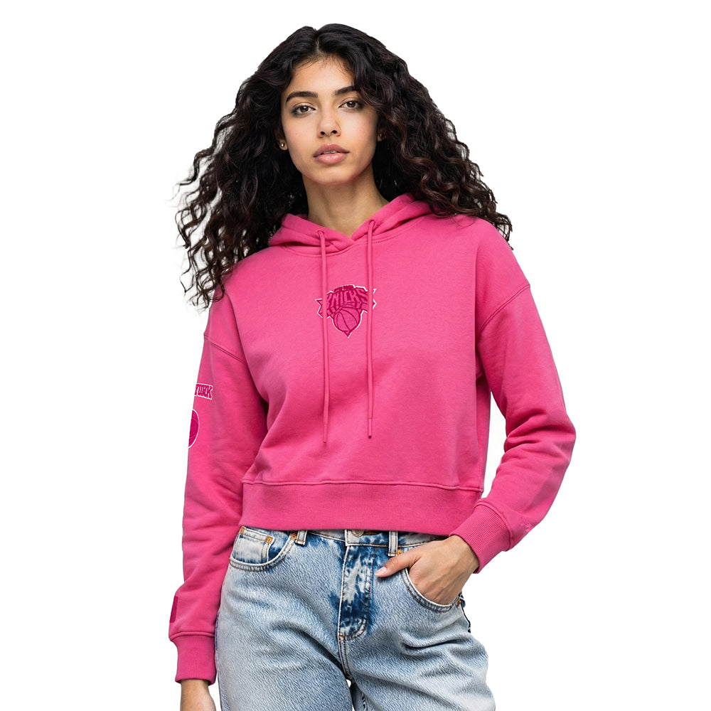 SUDADERA CON GORRO NBA NEW YORK KNICKS CLASSIC TRIPLE PINK PARA MUJER