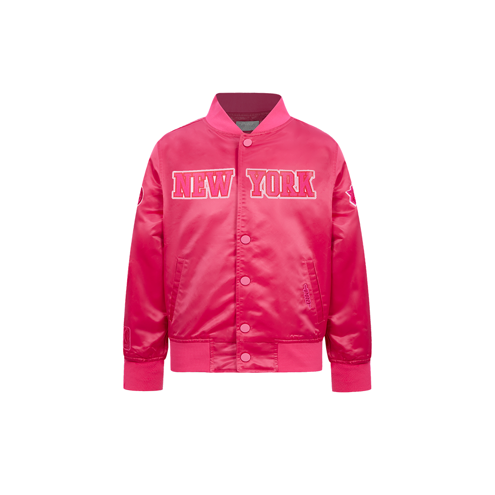 CHAMARRA DE SATIN NBA NEW YORK KNICKS CLASSIC TRIPLE PINK PARA NIÑA