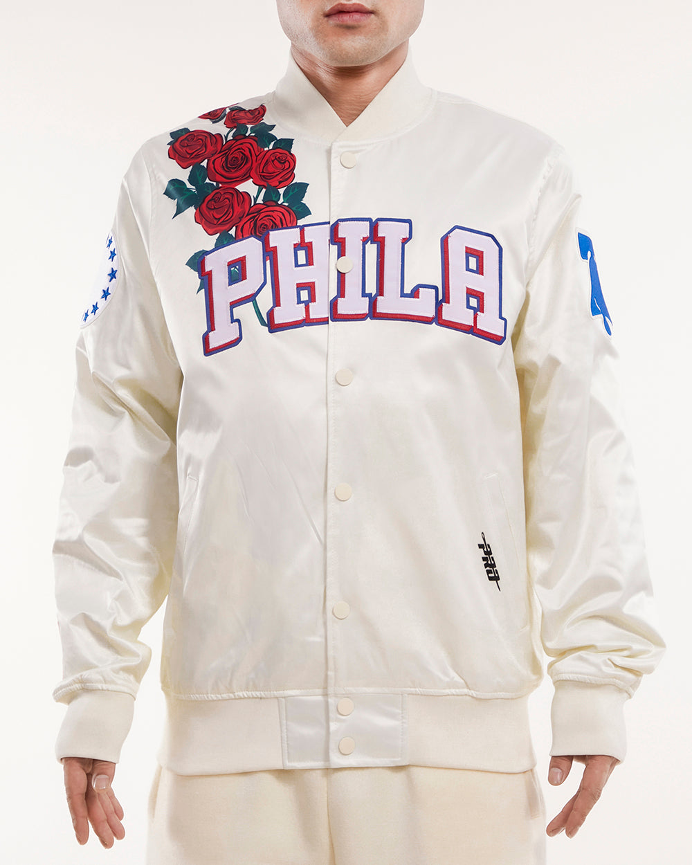 CHAMARRA DE SATÍN NBA PHILADELPHIA 76ERS ROSES