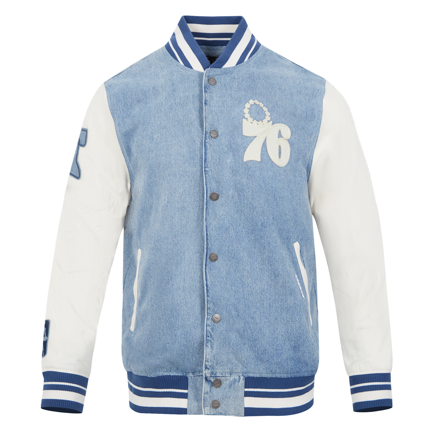 CHAMARRA DE MEZCLILLA NBA PHILADELPHIA 76ERS VARSITY BLUES