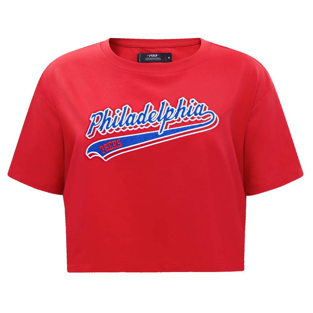 PLAYERA CROP NBA PHILADELPHIA 76ERS SCRIPT TAIL PARA MUJER