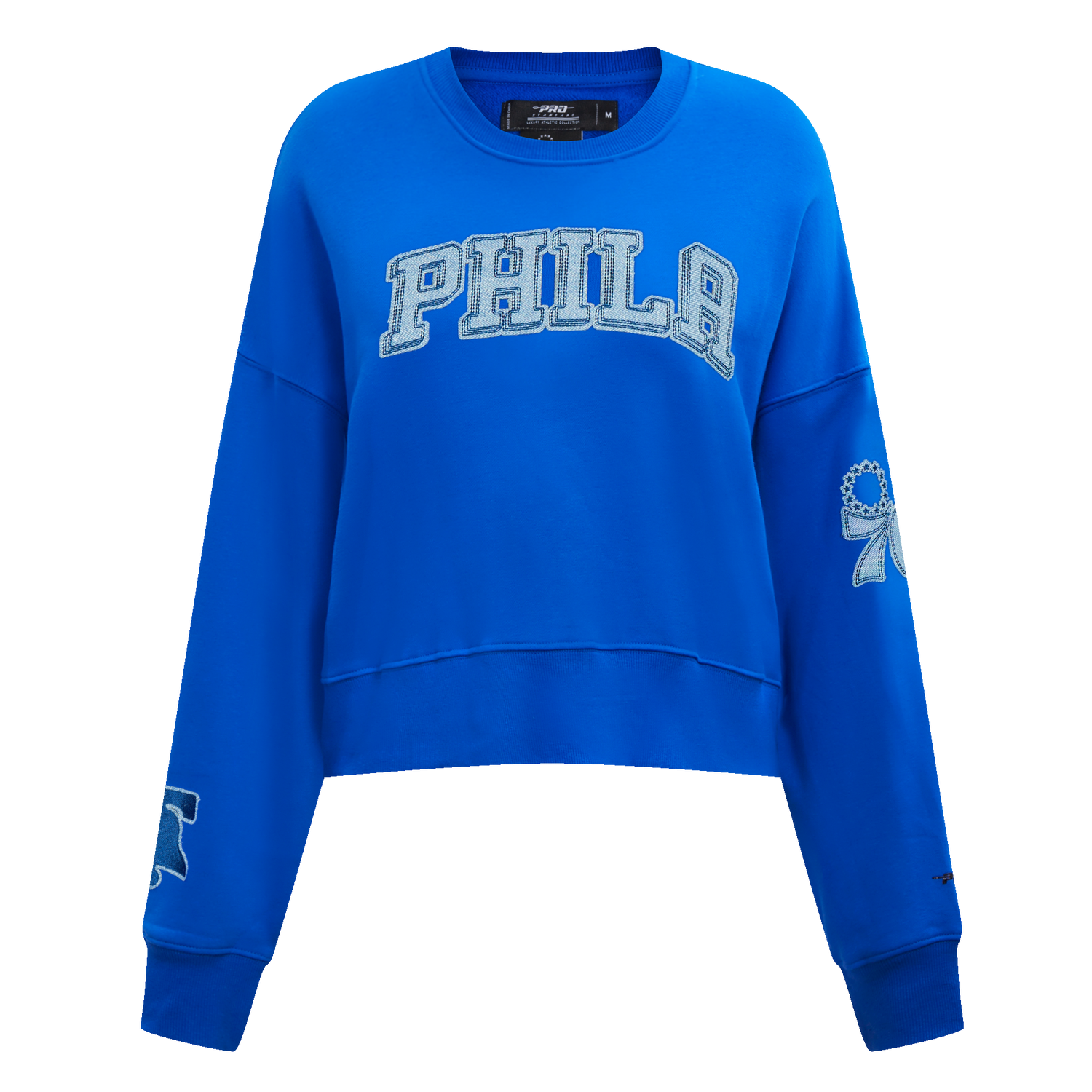 SUDADERA DE CUELLO REDONDO NBA PHILADELPHIA 76ERS VARSITY BLUES PARA MUJER