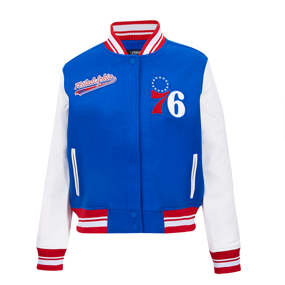 CHAMARRA UNIVERSITARIA NBA PHILADELPHIA 76ERS SCRIPT TAIL PARA MUJER