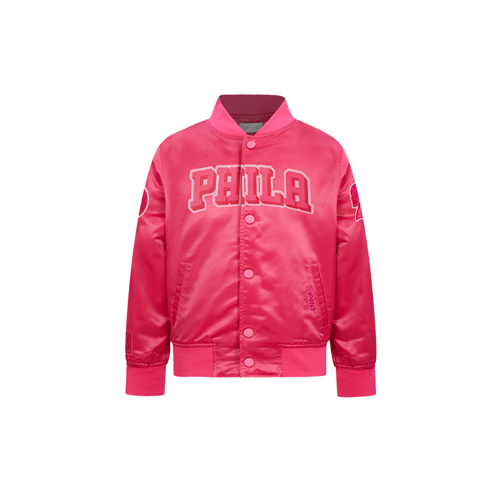 CHAMARRA DE SATIN NBA PHILADELPHIA 76ERS CLASSIC TRIPLE PINK PARA NIÑA