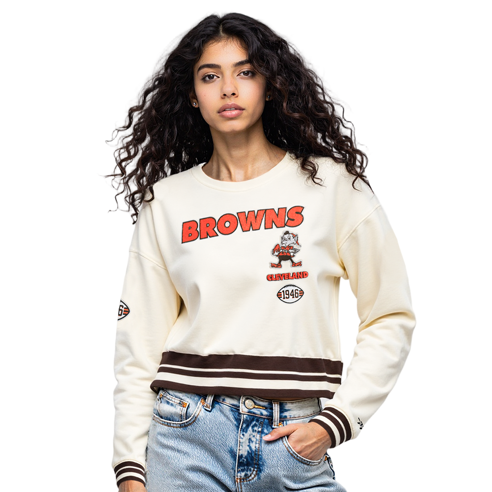 SUDADERA DE CUELLO REDONDO NFL CLEVELAND BROWNS RETRO CLASSICS PARA MUJER