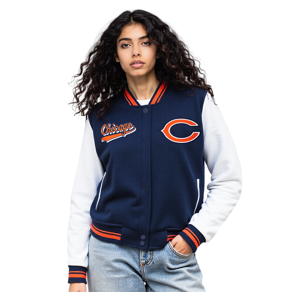 CHAMARRA UNIVERSITARIA NFL CHICAGO BEARS SCRIPT TAIL PARA MUJER