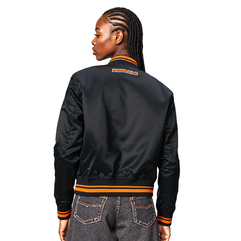 CHAMARRA DE SATÍN NFL CINCINNATI BENGALS SCRIPT TAIL PARA MUJER