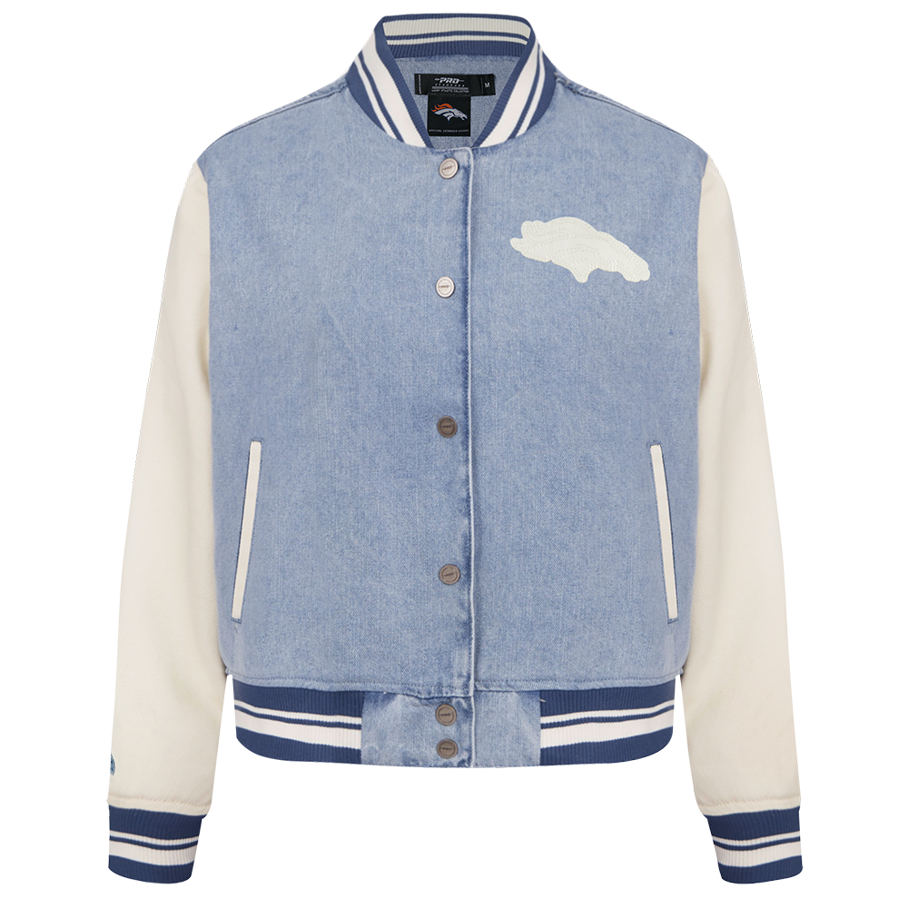 CHAMARRA UNIVERSITARIA NFL DENVER BRONCOS VARSITY BLUES PARA MUJER