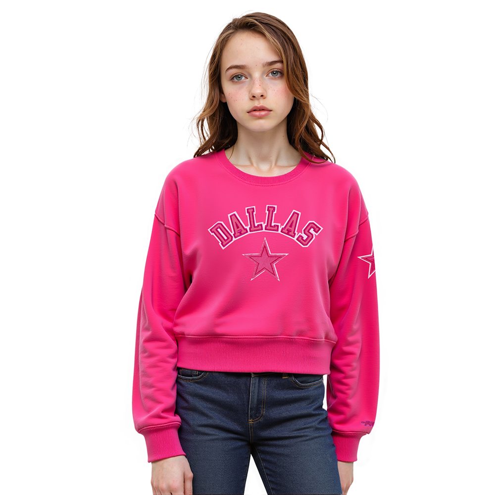 SUDADERA DE CUELLO REDONDO NFL DALLAS COWBOYS CLASSIC TRIPLE PINK PARA NIÑA JUNIOR