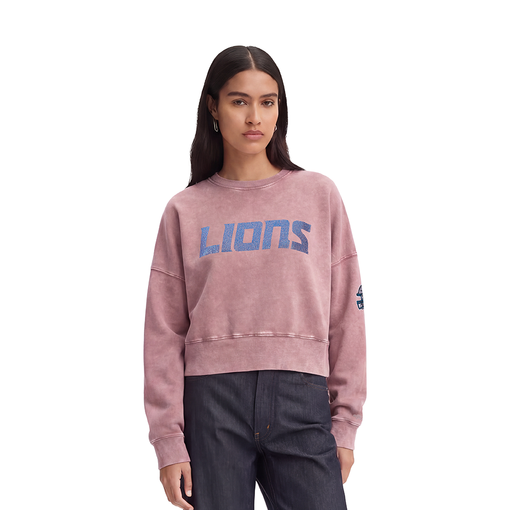 SUDADERA DE CUELLO REDONDO NFL DETROIT LIONS WASHED JEWELS PARA MUJER