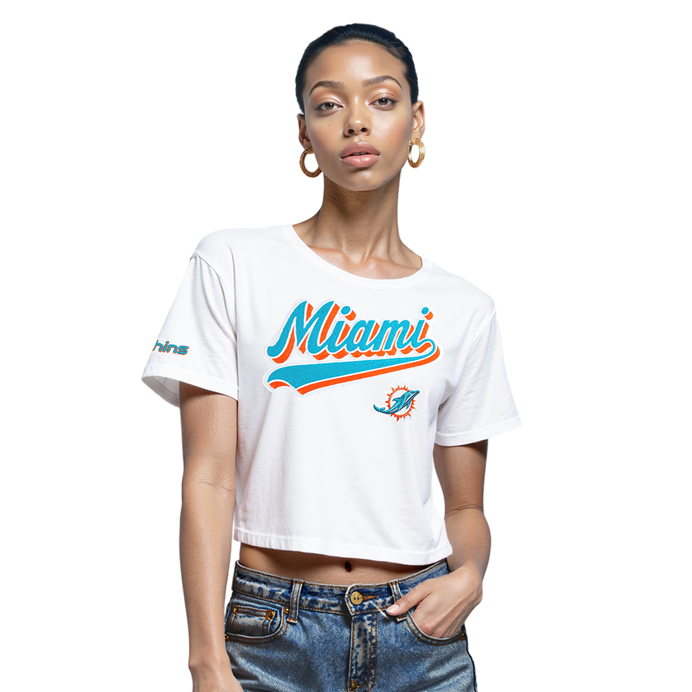 PLAYERA CROP NFL MIAMI DOLPHINS SCRIPT TAIL PARA MUJER