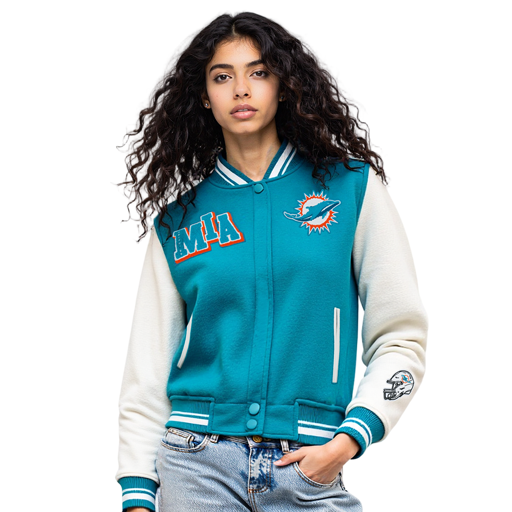 CHAMARRA UNIVERSITARIA NFL MIAMI DOLPHINS MASH UP PARA MUJER