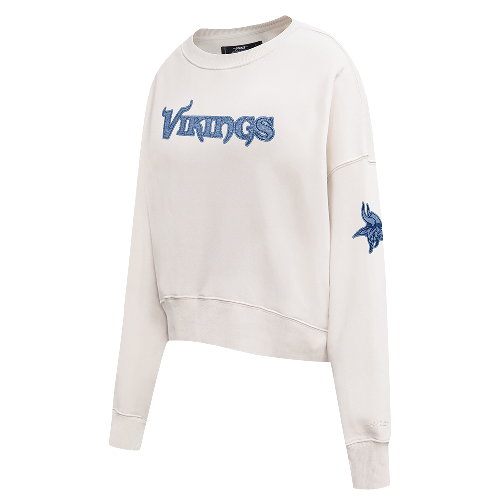 SUDADERA DE CUELLO REDONDO NFL MINNESOTA VIKINGS VARSITY BLUES PARA MUJER