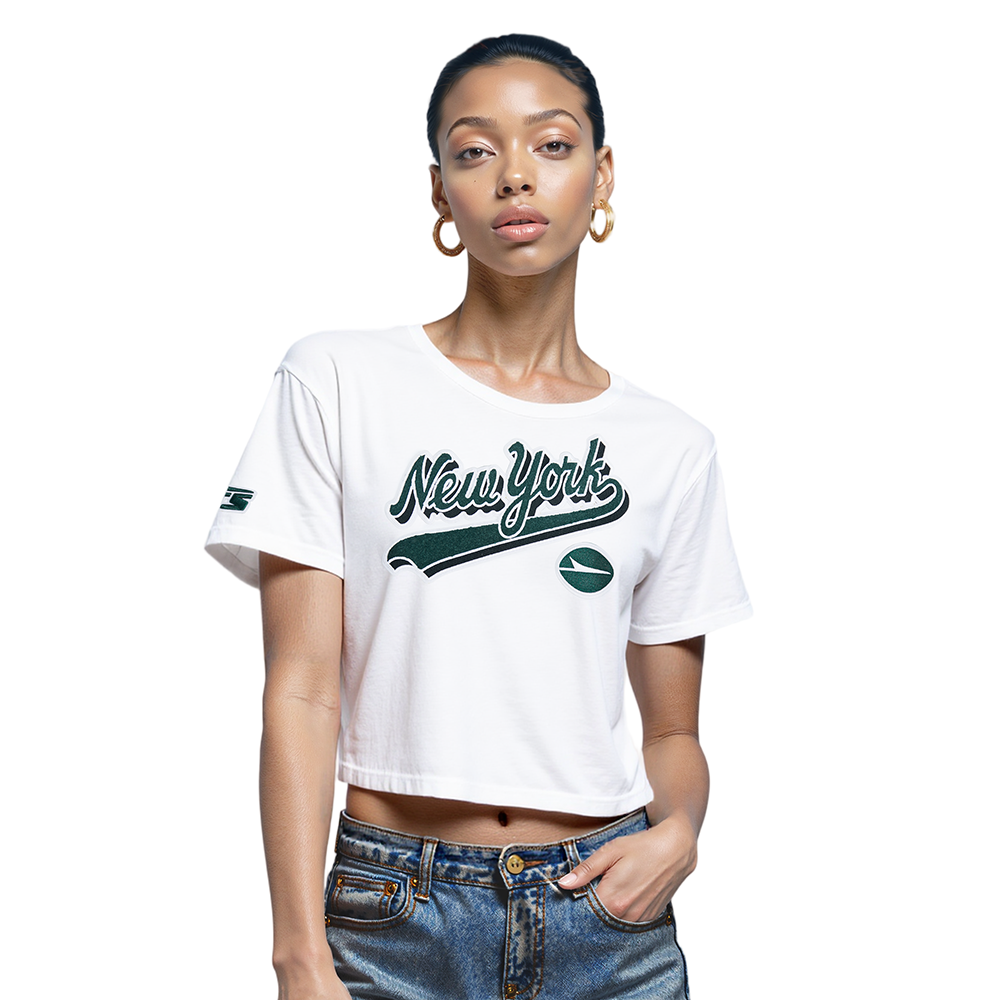 PLAYERA CROP NFL NEW YORK JETS SCRIPT TAIL PARA MUJER