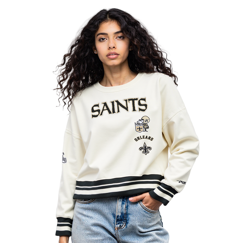 SUDADERA DE CUELLO REDONDO NFL NEW ORLEANS SAINTS RETRO CLASSICS PARA MUJER
