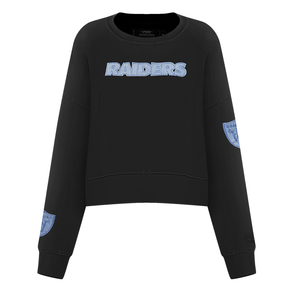 SUDADERA DE CUELLO REDONDO NFL LAS VEGAS RAIDERS VARSITY BLUES PARA MUJER