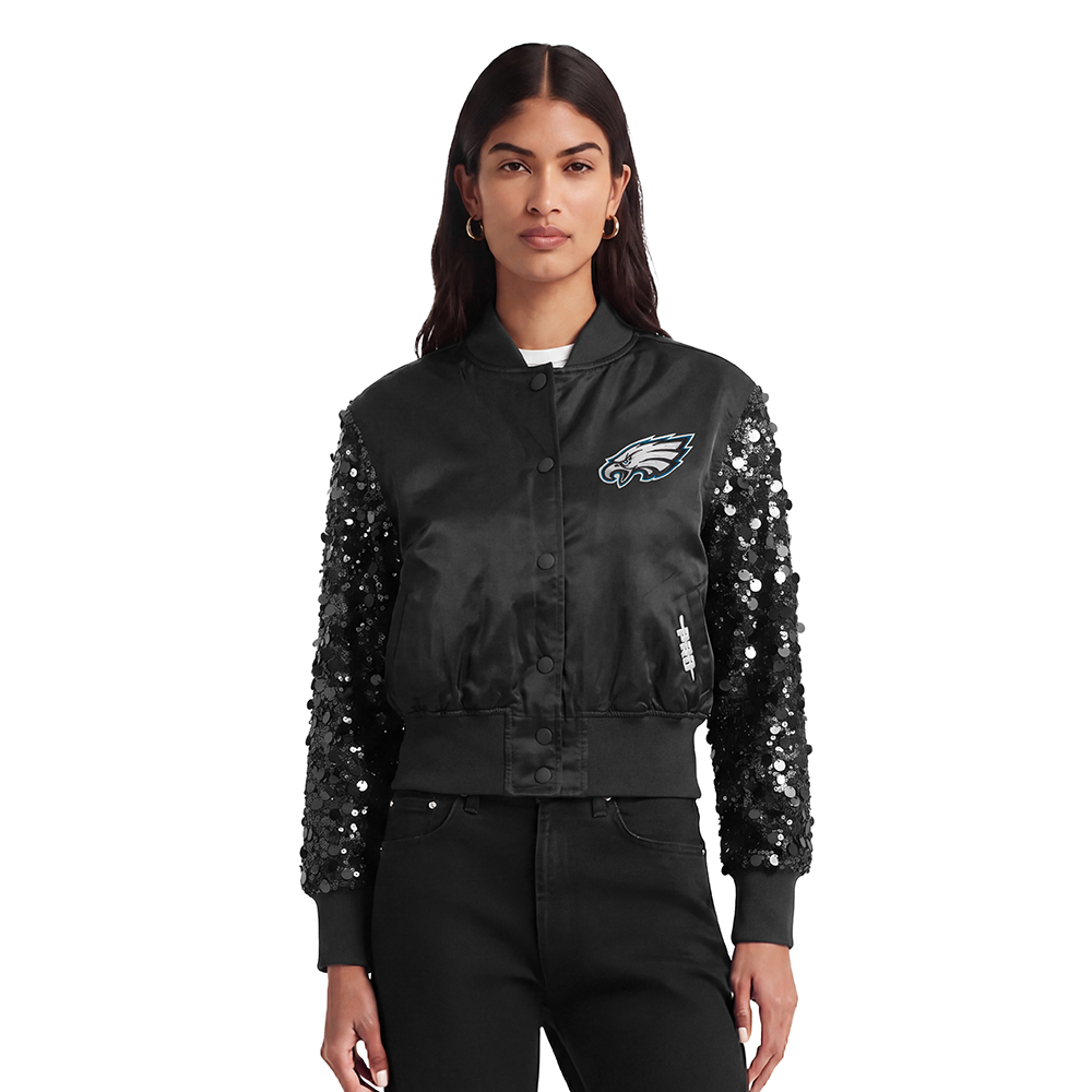 CHAMARRA DE SATIN NFL PHILADELPHIA EAGLES SHOW TIME PARA MUJER