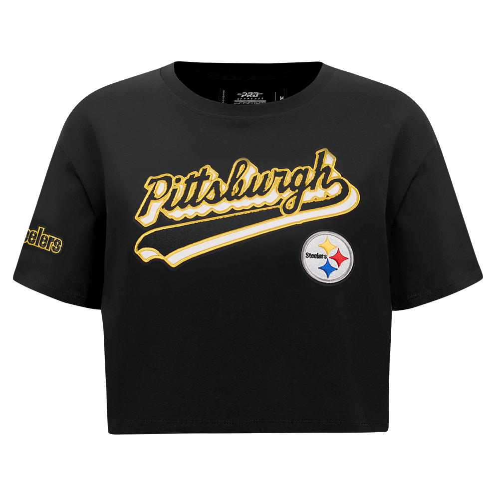 PLAYERA CROP NFL PITTSBURGH STEELERS SCRIPT TAIL PARA MUJER