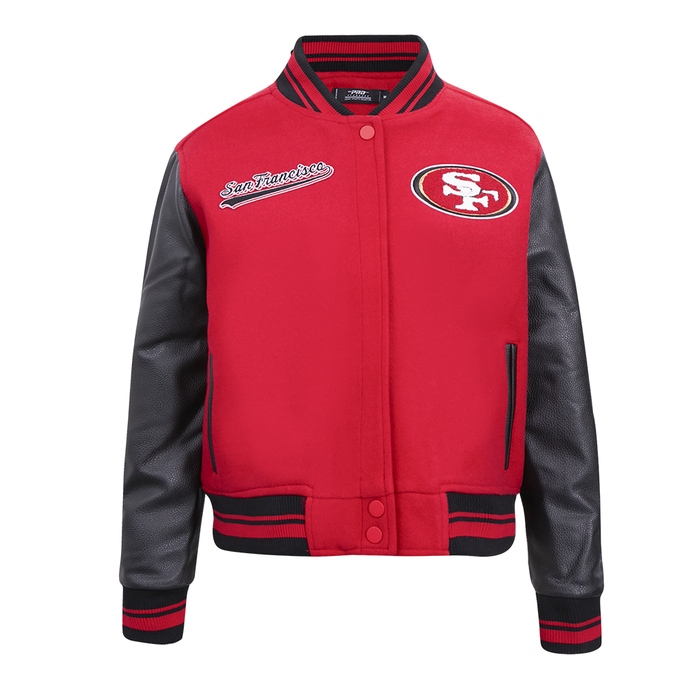 CHAMARRA UNIVERSITARIA NFL SAN FRANCISCO 49ERS SCRIPT TAIL PARA MUJER