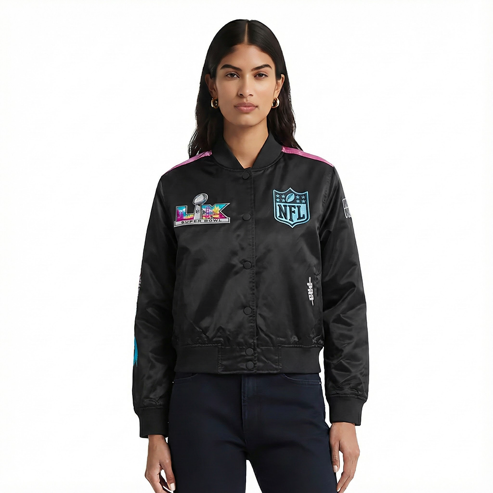CHAMARRA DE SATIN NFL SUPER BOWL 60 PARA MUJER