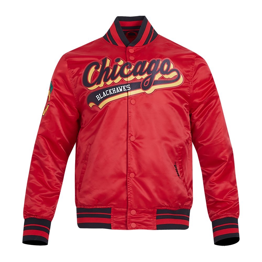 CHAMARRA DE SATÉN NHL CHICAGO BLACKHAWKS SCRIPT TAIL