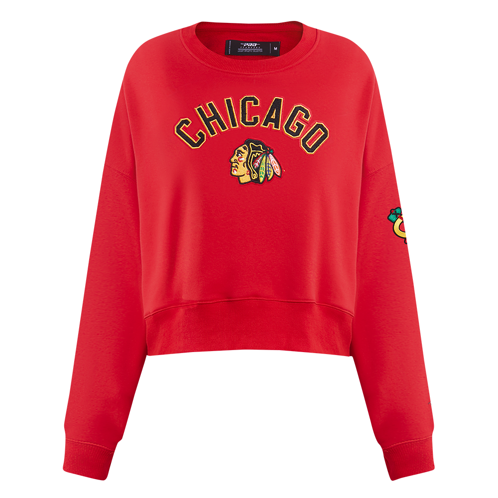 SUDADERA DE CUELLO REDONDO NHL CHICAGO BLACKHAWKS CLASSIC CHENILLE PARA MUJER