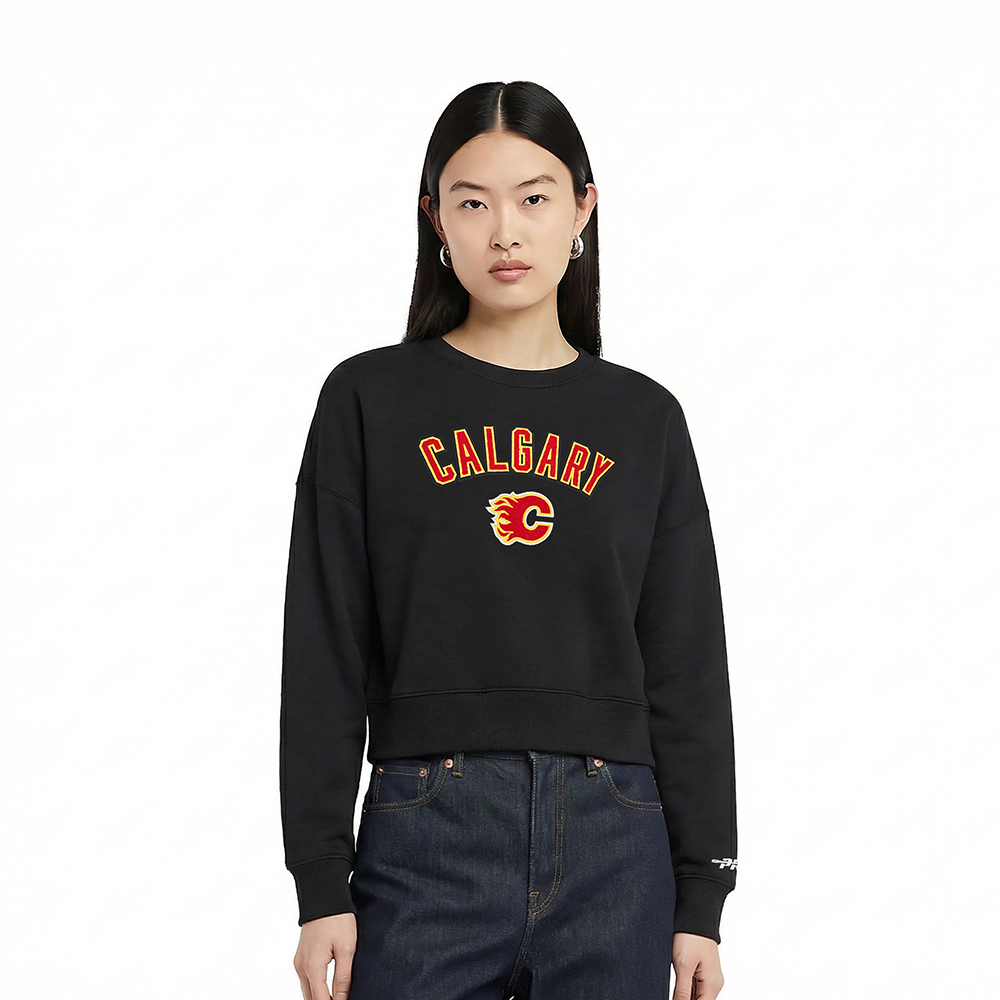 SUDADERA DE CUELLO REDONDO NHL CALGARY FLAMES CLASSIC CHENILLE PARA MUJER