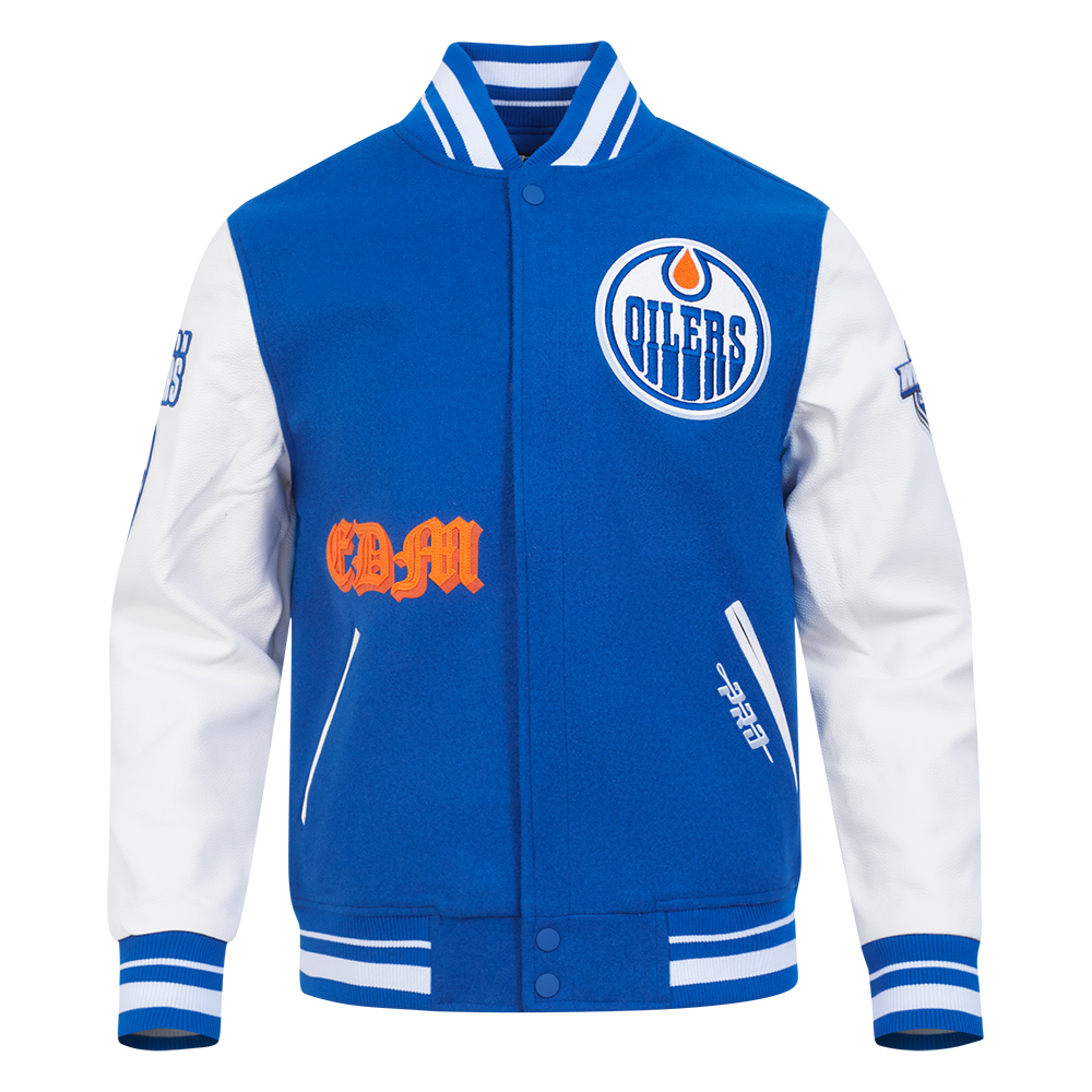 CHAMARRA UNIVERSITARIA NHL EDMONTON OILERS OLD ENGLISH