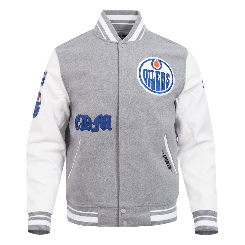 CHAMARRA UNIVERSITARIA NHL EDMONTON OILERS OLD ENGLISH