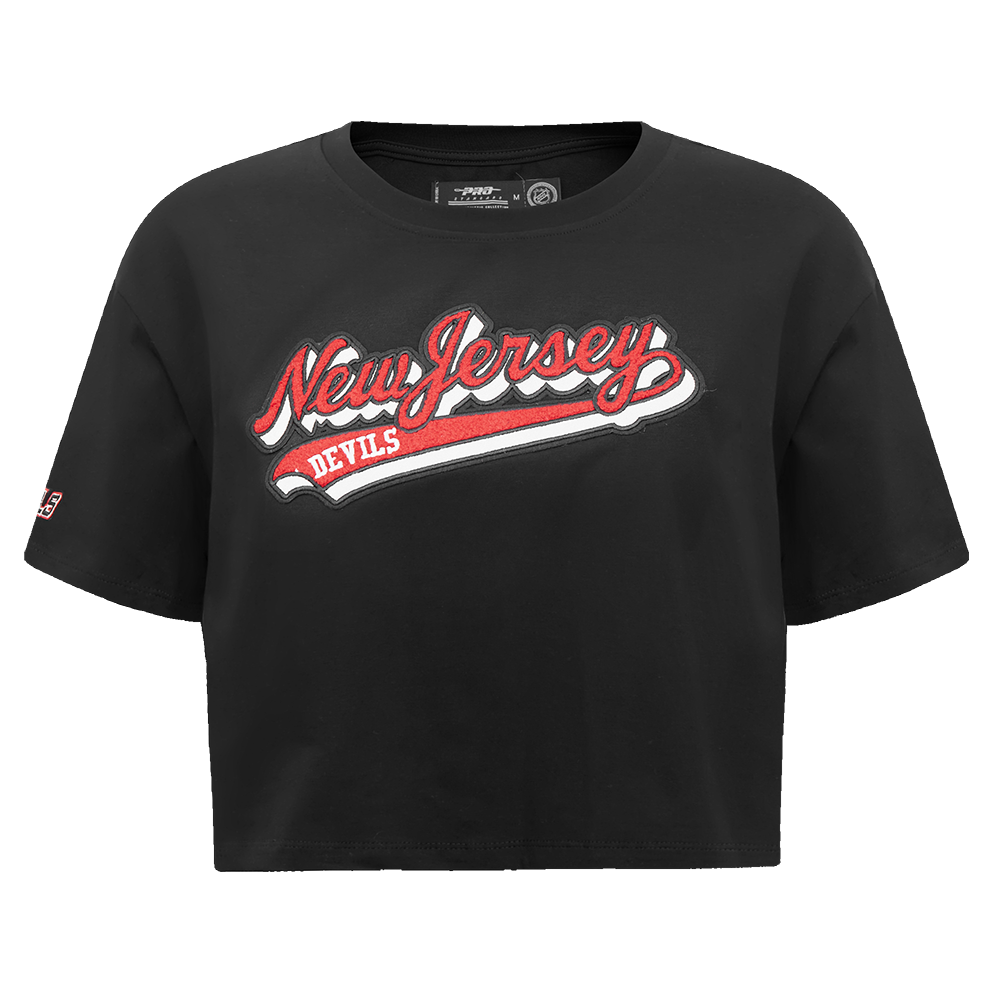 PLAYERA CROP NHL NEW JERSEY DEVILS SCRIPT TAIL PARA MUJER