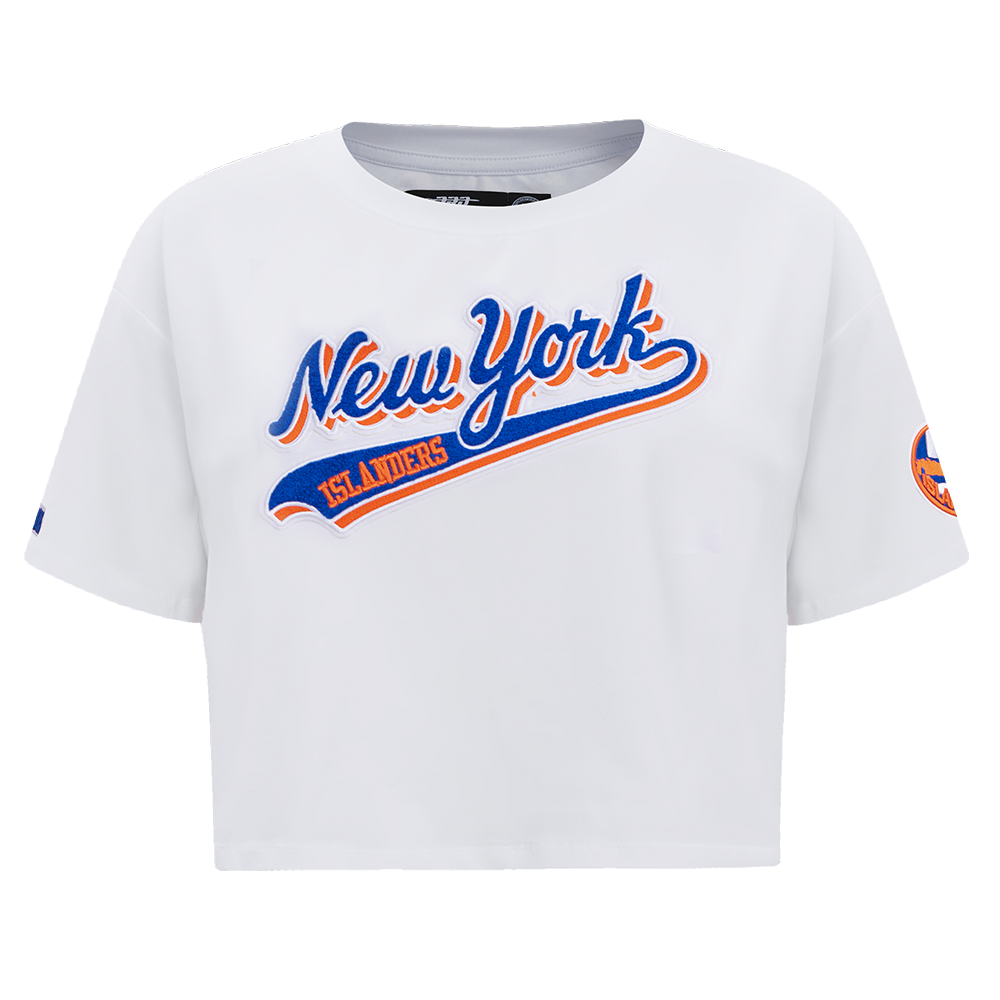 PLAYERA CROP NHL NEW YORK ISLANDERS SCRIPT TAIL PARA MUJER