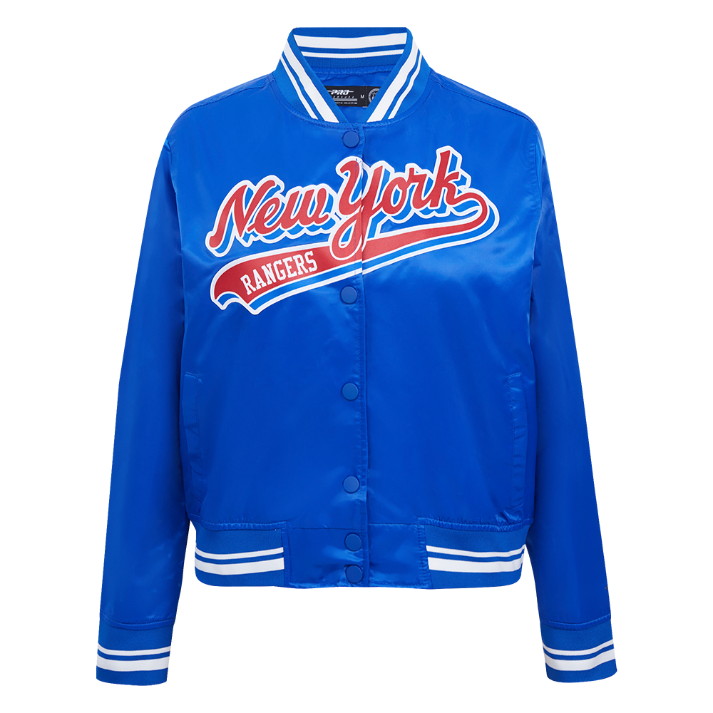 CHAMARRA DE SATÍN NHL NEW YORK RANGERS SCRIPT TAIL PARA MUJER